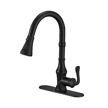 BWE Solid Brass Pull Down Kitchen Faucet, Matte Black, 3-Mode Spray