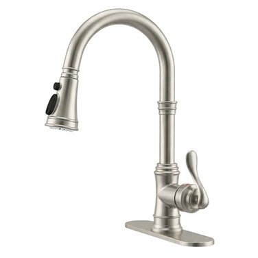 BWE Solid Brass Brushed Nickel Pull Down Kitchen Faucet for Farmhouse RV