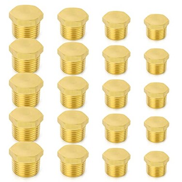 TAISHER 20Pcs Brass Outer Hex Thread Socket Pipe Plug Fitting 1/8" 1/4" 3/8" 1/2" NPT Male