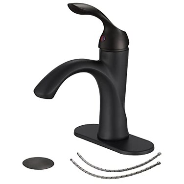 BWE Matte Black Single Handle Bathroom Sink Faucet, Solid Brass, Modern