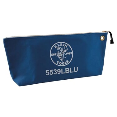 Klein Tools 5539LBLU Zipper Bag, Large 16-Inch Canvas Tool Pouch for Tool Storage with Brass Zipper, and Grommet for Hanging, Blue
