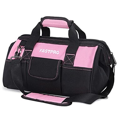 FASTPRO 14-Inch Pink Tool Bag, Wide Mouth Open Storage Bag