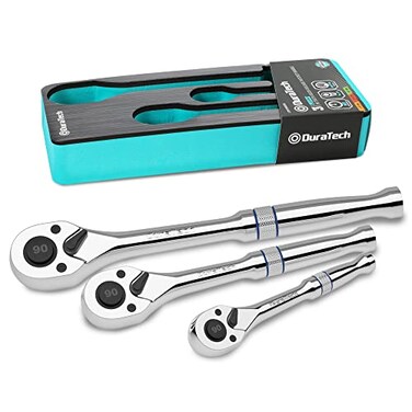 DURATECH 3-Piece Drive Ratchet, 90-Tooth Quick-Release Ratchet Wrench