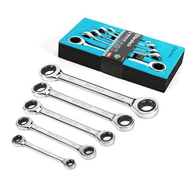 DURATECH Double Box End Ratcheting Wrench Set, SAE, 5-Piece, 5/16" to 7/8