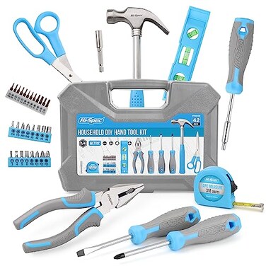 Hi-Spec Household Starter Tool Set with Carry Toolbox for Dorms, Blue