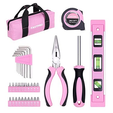 FASTPRO 33-Piece Pink Tool Kit, Household Tool Set for Women