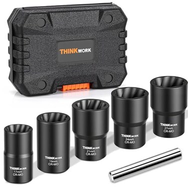 6-Piece Lug Nut Removal Tool, 1/2" Drive Wheel Lock Removal Kit