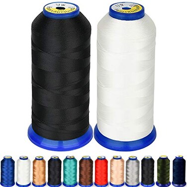 Heavy Duty Thread 1800 Yards Size T70 69 210D/3 All Purpose High Strength Polyester Sewing Thread for Weaves, Upholstery, Jeans and Weaving Hair, Drapery, Beading, Purses, Leather (Black &amp; White)