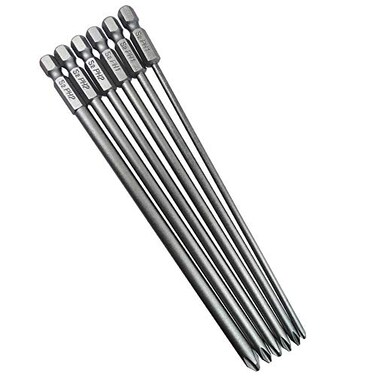 Wolfride 6Pcs 1/4 Inch Hex Shank Long Phillips Head Screwdriver Bits Set Magnetic Cross Head Screwdriver Bits 5.9-Inch Length