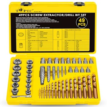 Topec 49pcs Screw Extractor/Drill Bit Set, Professional Remove Set for Removing Broken Studs, Bolts, Socket Screws and Fittings
