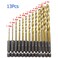 Hex-Shank Drill Bit Set, HSS Titanium Coated Twist, 13Pcs
