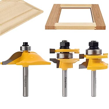3PCS 1/4" Shank Router Bit Set,Raised Panel Cabinet Door Making Router Bits