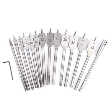 15-Piece Spade Drill Bit Sets, 6 &euro;&lsquo;25mm Paddle Flat Bit with 1/4'' Quick Change Shank &amp; 6'' Drill Bit Extension for Hole Cutter Woodworking