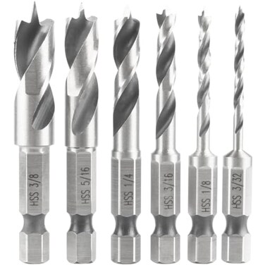 Wolfride 6PCS Brad Point Drill Bits 1/4-Inch Hex Shank Stubby Drill Bit Set for Wood