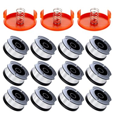 Weed Eater String Compatible with Black+Decker, AF-100 0.065" Weed Wacker String Refill 360ft Automatic Feed String Trimmer Replacement Line Spool for Black&amp;Decker (12Spools + 3Caps+3Springs)