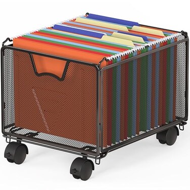Simple Houseware Stackable Mesh Hanging Rolling File Cart, Black