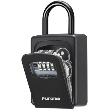 Puroma Key Lock Box Large with Code Lockbox Outdoor Wall Mount 1 Black