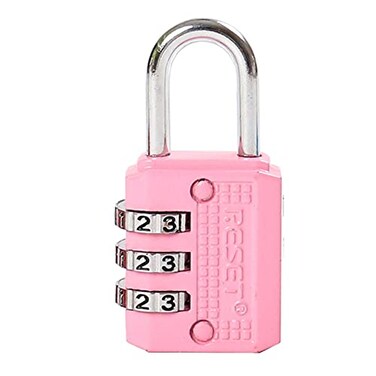 RESET-071 Mini Combination Lock, 3-Digit Resettable, Pink, 1 Pack