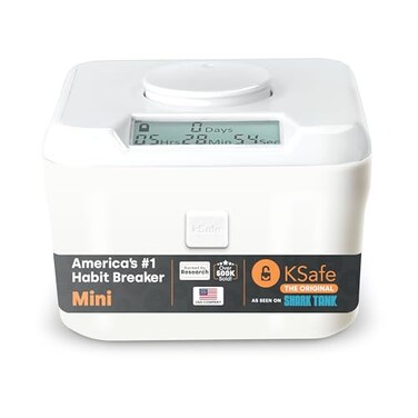Kitchen Safe Time Lock Safe - Phone Safe Box with Timer, Timed Lock Box for Snacks &amp; Valuables - KSafe Time Locking Container for Improved Self-Control (Mini, White Lid + 3.0 &euro; White Base)