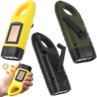 Mudder 3 Pack Hand Crank Solar Flashlight Rechargeable LED Emergency