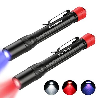 EverBrite 2 Pack Red Light Penlight Flashlight with UV and White Light