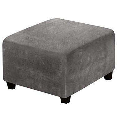 H.VERSAILTEX Velvet Soft Stretch Square Ottoman Slipcover, Grey