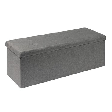 PINPLUS Folding Storage Ottoman Bench, Grey Linen