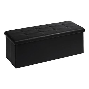 PINPLUS Folding Storage Ottoman Bench, Black Faux Leather