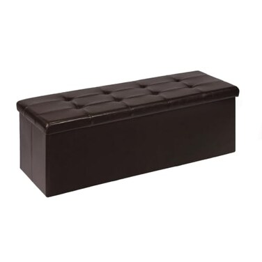 PINPLUS Folding Storage Ottoman Bench, Brown Faux Leather