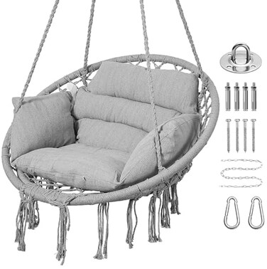 Goutime Hammock Swing Chair Macrame Boho Hanging Chairs Light Grey