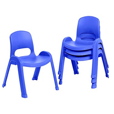 ECR4Kids Plastic Stackable SitRight Chair, 11in, Classroom Furniture, Blue, 4-Pack