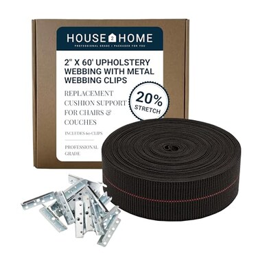 House2Home Elastic Webbing Kit, Sofa Repair, 2in x 60ft, Clips