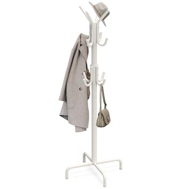 Simple Houseware Standing Coat/Hat Hanger Organizer Rack, 12 Hooks, White