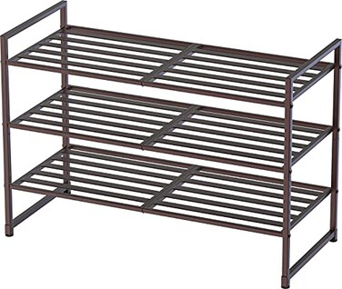 Simple Houseware 3-Tier Stackable Metal Panel Shoe Rack, Bronze