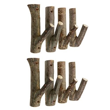 Tsnamay 8Pcs Real Wood Tree Branch Wall Hook with Bark Trunk 2cm-3cm