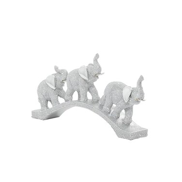 Deco 79 Polystone Elephant Decorative Sculpture Home Decor Statue, Accent Figurine 2" x 14" x 7", Silver