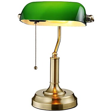 TORCHSTAR Green Glass Bankers Desk Lamp with Pull Chain, E26 Base
