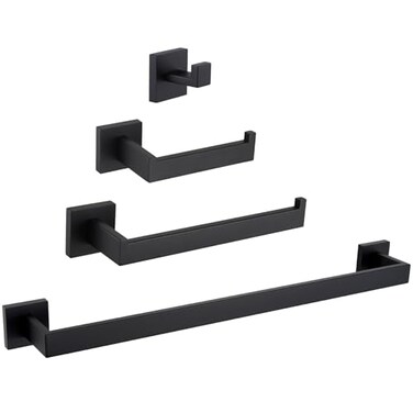 Angle Simple Bathroom Hardware Set Matte Black, Bath Accessory Kit 4-Piece