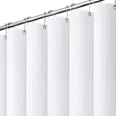 Dynamene Extra Long Waffle Shower Curtain 256 GSM Fabric 72"x84" White