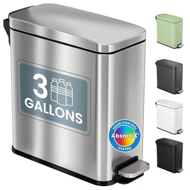 iTouchless 3 Gallon Step Wastebasket for Bathroom with Lid and Deodorizer