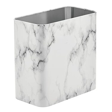 mDesign Metal Wastepaper Bin &euro;&rdquo; Compact Rectangular Bathroom Bin &acirc;&euro;&rdquo; Rubbish Basket for Home and Office &acirc;&euro;&rdquo; Marble Coloured