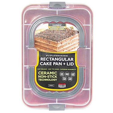 casaWare 9 x 13 x 2-inch Covered Rectangular Cake Pan with Wide Handles (Red Granite)