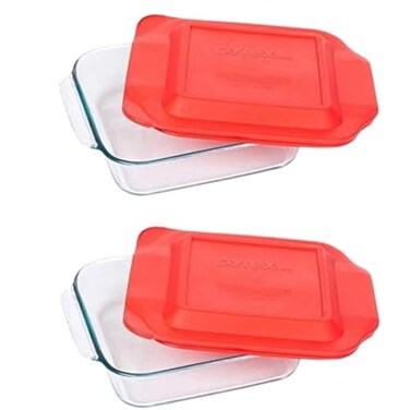 Pyrex 222 2-Qt Glass Baking Dish &amp; Red Lid (2-Pack) - Made in USA