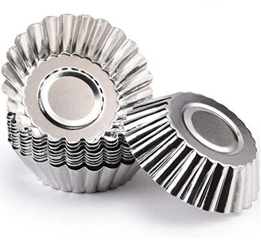 LASSUM 10 Pcs Aluminum Egg Tart Mold Baking Cups,Cupcake Cake Cookie Pudding Lined Mould Tin Baking Tool
