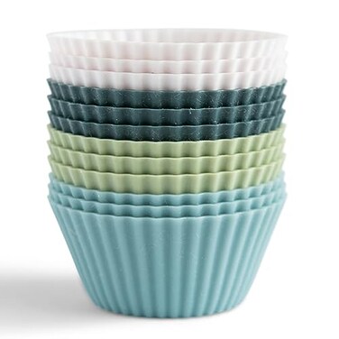The Silicone Kitchen Reusable Silicone Baking Cup Silicone Muffin Liners for Cupcakes, BPA Free, Regular, 12 Pack, White Blue Green