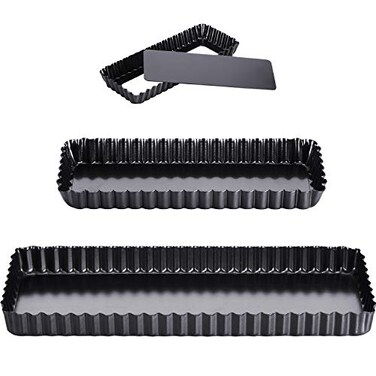 Boao 3 Pcs Rectangular Tart Pans with Removable Bottoms, 14''/10''/4''