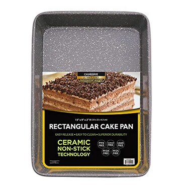 casaWare 13 x 9 x 2-inch Ultimate Series Commercial Weight Ceramic Non-Stick Coating Rectangular Cake Pan (Silver Granite)