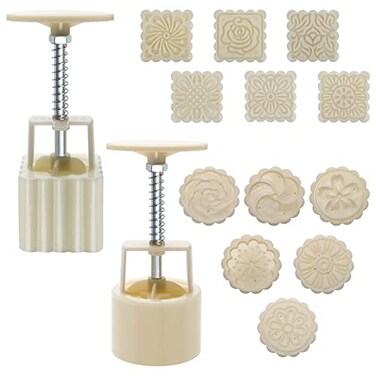 Luxiv 75g Mooncake Mold Set, 12 Patterns Round And Square Hand Press Molds