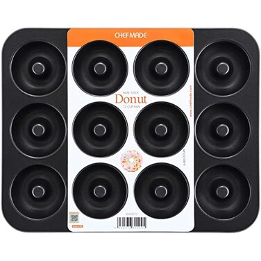 CHEFMADE Nonstick Donut Pan, 12 Cavity Ring Doughnut Pan for Baking Cookies Bagel (Black)