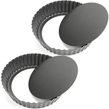 Tosnail 2 Pack Deep Tart Pan, 9.5" x 2" Quiche Pie Pan with Removable Loose Bottom, Fluted Baking Pan